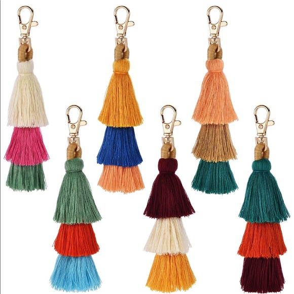 BOHO Tassel Charm/Keychain for Purse π Teal, Orange, Maroon - Picture 3 of 7